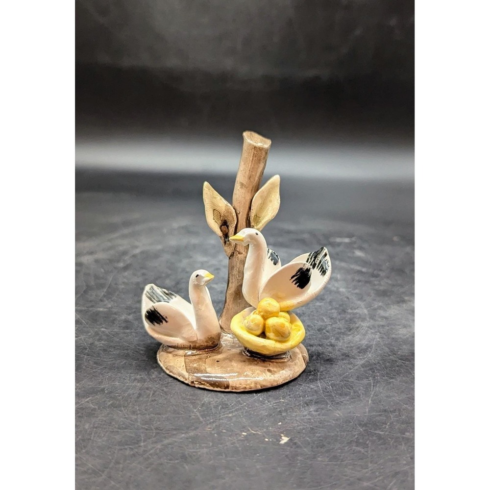 Vintage Studio Art Pottery Swan Geese W‎ Nest Eggs Figurine Sculpture 3.25"...